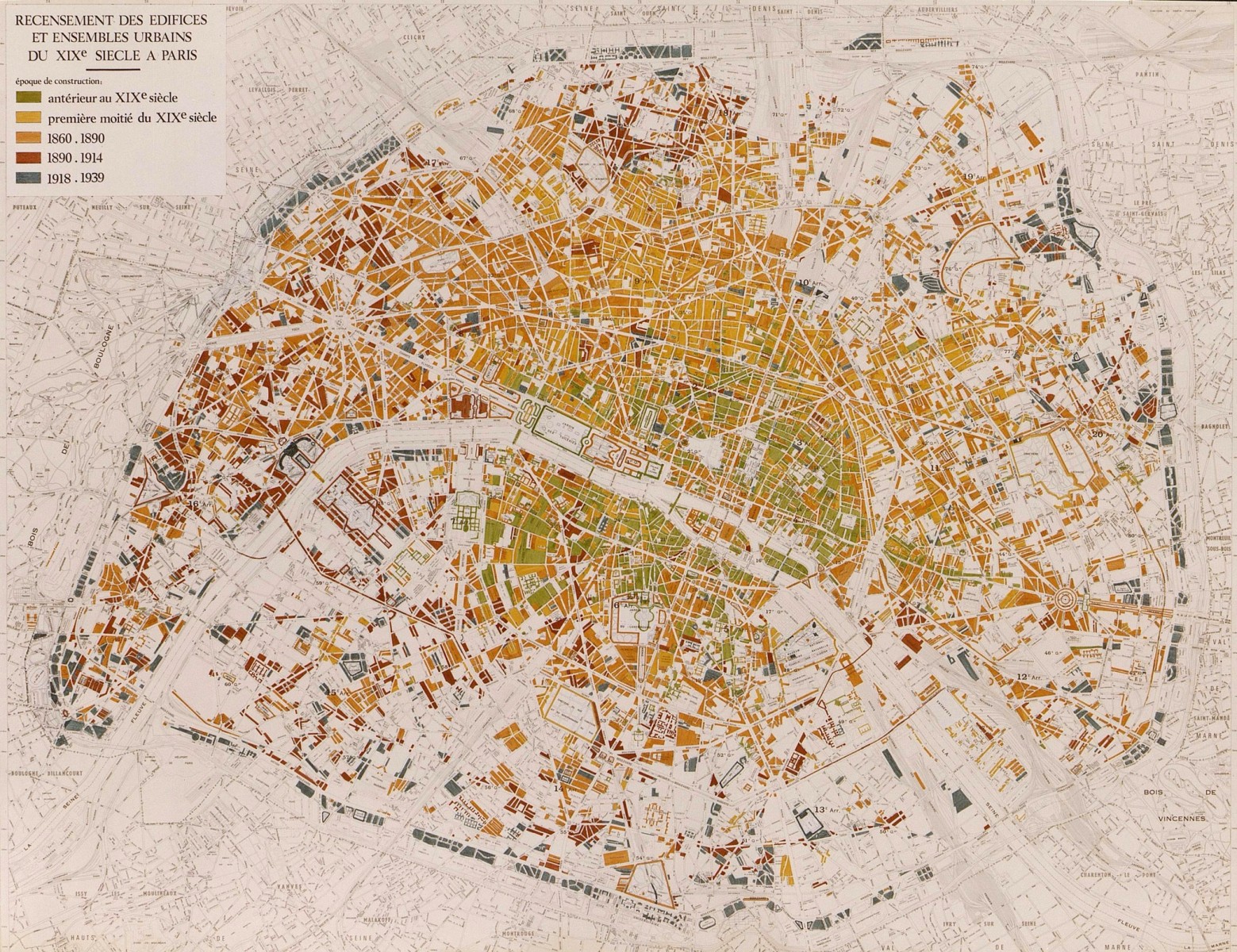 Carte sur le recensement des édifices et ensembles urbains du XIXe siècle à Paris © Apur