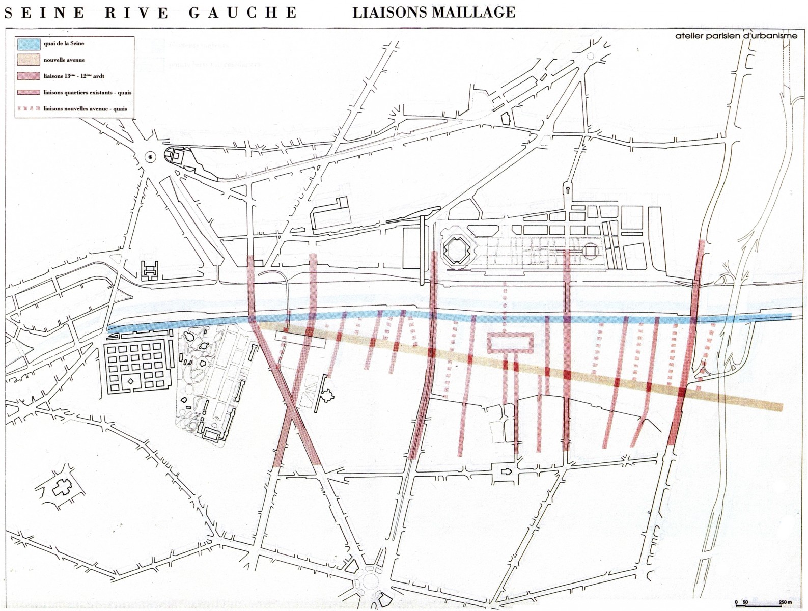 Plan des liaisons maillages du secteur Seine Rive Gauche © Apur