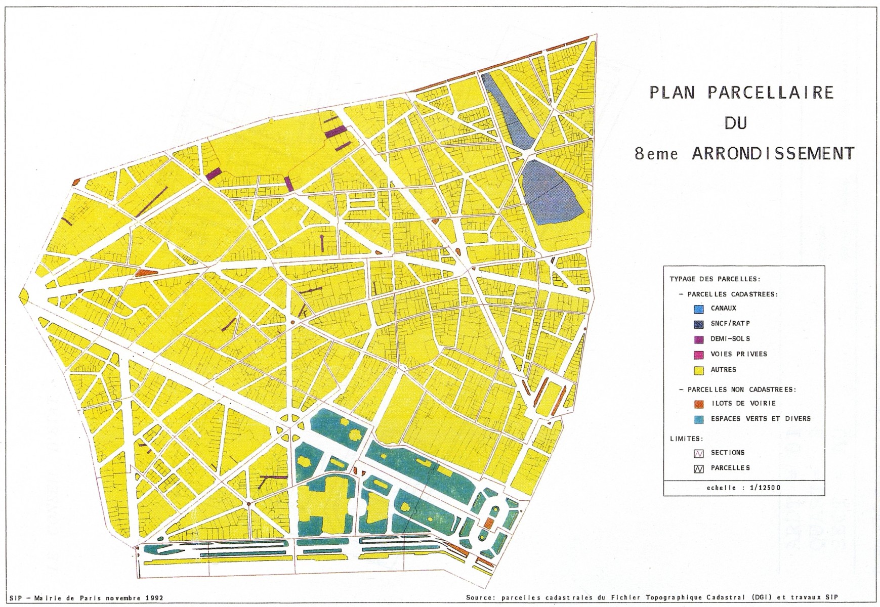 Plan parcellaire du 8e arrondissement © Apur