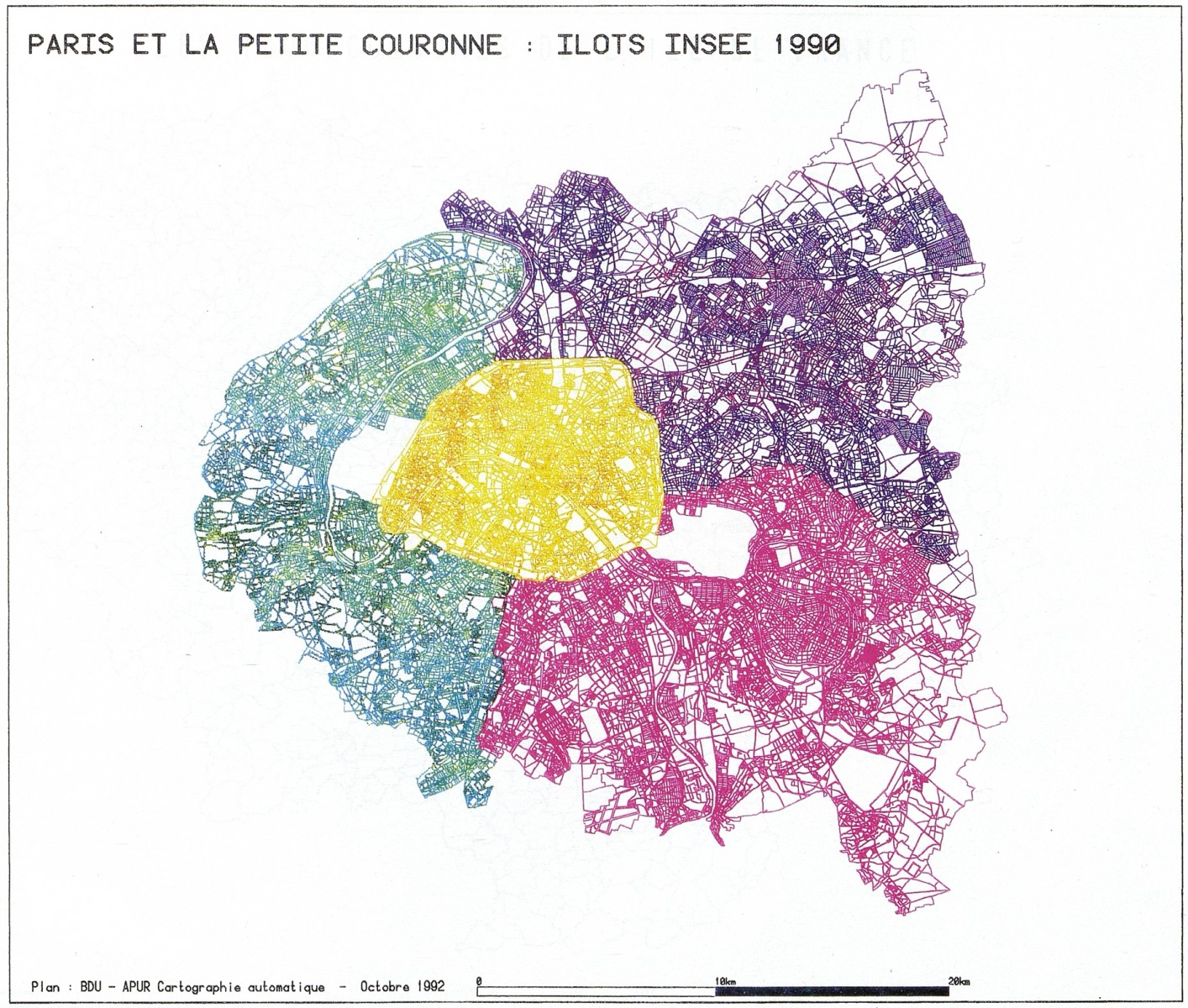 Paris et la petite couronne : îlots Insee 1990 © Apur