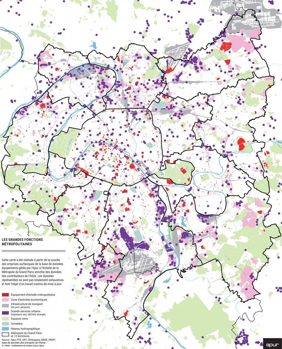 Carte : les grandes fonctions métropolitaines © Apur